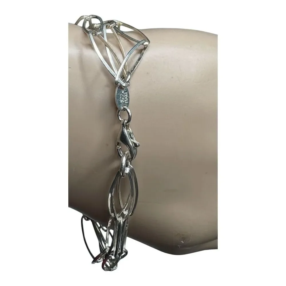 925 Italy Sterling Silver Oval Link Multi-Strand Chain Bracelet 7" 6g - Picture 1 of 11